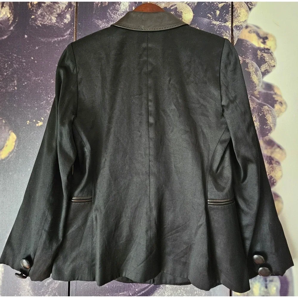 JOSEPH Black Cotton Blazer Leather Trim Detail Career Jacket‎ Size L